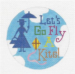 Round ~ Mary Poppins "Let's Go Fly a Kite" Ornament Children's HP Needlepoint Canvas by Raymond Crawford
