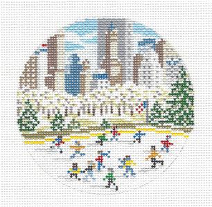 Round ~ Ice Skating Rink in New York City handpainted 4" Needlepoint Canvas by Needle Crossings