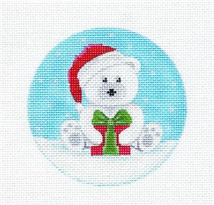 Christmas ~ Polar Bear Santa with Gift handpainted Needlepoint Ornament Canvas by Pepperberry