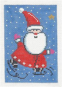 Christmas ~ Santa on Skates Christmas handpainted Needlepoint Ornament Canvas by LEE