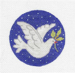Peace Round ~ White Dove of Peace handpainted 13 mesh Needlepoint Canvas by Amanda Lawford