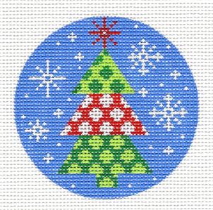 Round ~ Christmas Tree 4" Rd. Ornament handpainted 13m Needlepoint Canvas by Karen from CBK