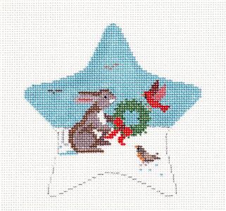 Christmas ~ Bunny Rabbit and Bird Friends STAR Ornament handpainted Needlepoint Canvas Susan Roberts