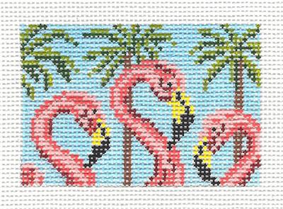 Bird Canvas ~ Flamingos to fit Planet Earth ID TAG handpainted 2" by 3" Needlepoint Canvas Needle Crossings