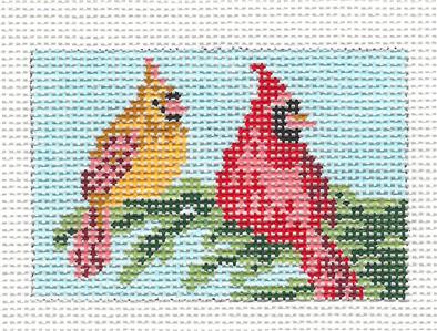 Canvas ~ CARDINALS to fit Planet Earth ID TAG 2" by 3" handpainted Needlepoint Canvas Needle Crossings