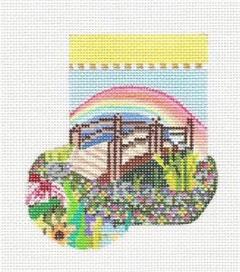 Cherished Pet ~ RAINBOW BRIDGE Mini Stocking Remembrance handpainted Needlepoint Canvas by Amanda Bradley