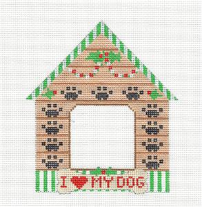 Dog Canvas ~ DOG HOUSE Picture Frame Paw Print HP Needlepoint Ornament by CH Designs ~ Danji