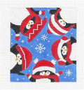 Canvas ~ 5 Penguins in Red Winter Hats handpainted 13m Needlepoint Canvas by Karen ~ CBK