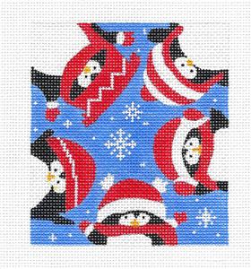 Canvas ~ 5 Penguins in Red Winter Hats handpainted 13m Needlepoint Canvas by Karen ~ CBK
