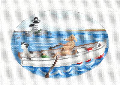 Sea Dog & a Cat handpainted Needlepoint Canvas Ornament by Ciao Bella