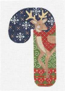 Candy Cane ~ LG. Candy Cane REINDEER in Snow handpainted Needlepoint Canvas from Danji