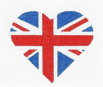 Heart ~ Union Jack BRITISH FLAG Heart handpainted Needlepoint Ornament Canvas by Pepperberry