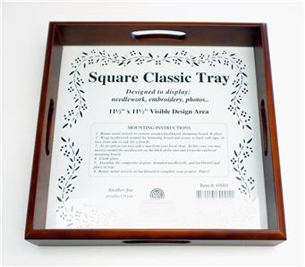 Sudberry House CLASSIC Solid Wood 11.5" SQUARE TRAY with Glass for Needlepoint & Cross Stitch