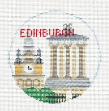 Travel Round ~ Edinburgh, Scotland handpainted Needlepoint Ornament Canvas by Kathy Schenkel RD.