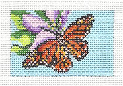 Butterfly Canvas ~ MONARCH Butterfly 3" by 2" handpainted 18 mesh Needlepoint Canvas by Needle Crossings