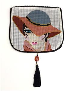 Bag Flap ~ *FLAP ONLY* Lady in Hat Evening Bag "Style B" handpainted Needlepoint Canvas by Sophia