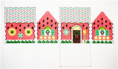 3-D Ornament ~ WATERMELON 3-D Gingerbread House handpainted Needlepoint Ornament by Susan Roberts