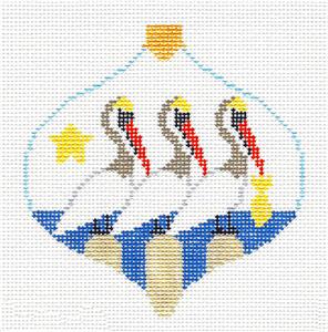 Bauble ~ Pelicans with Star Bauble 18 Mesh handpainted Needlepoint Ornament Canvas Kathy Schenkel