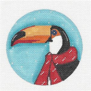 Round- Toucan in a Red Scarf handpainted Needlepoint Canvas by ZIA from Danji
