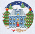 Village Series ~ Blue House with Red Door 18 Mesh 4" Rd. Needlepoint Ornament Canvas by CH Designs Danji