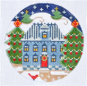 Village Series ~ Blue House with Red Door 18 Mesh 4" Rd. Needlepoint Ornament Canvas by CH Designs Danji