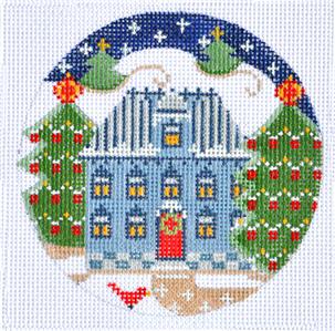 Village Series ~ Blue House with Red Door HP Needlepoint Ornament CH Designs Danji