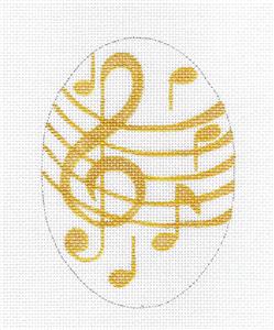Oval ~ Golden Music Notes Oval HP Needlepoint Ornament Canvas by Raymond Crawford
