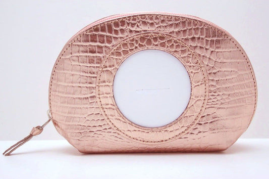 Accessory ~ Zip Top Leather Cosmetic Case in Rose Gold for Needlepoint Canvas by LEE