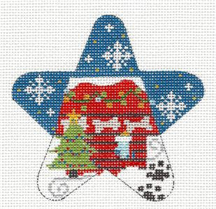 Christmas Star ~ Christmas Dog House Celebration Star HP Needlepoint Canvas Ornament Danji