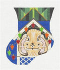 Christmas Mini Stocking ~ Christmas Bunny & Lights Mini Stocking handpainted Needlepoint Canvas by Kamala from Juliemar