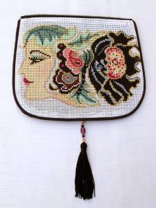 Bag Flap ~ *FLAP ONLY* Silk Deco Lady Evening Bag "Style B" handpaint Needlepoint Canvas