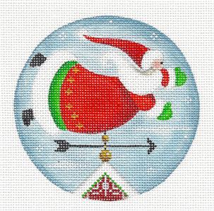 Round ~ Santa Weather Vane 4" Rd. Ornament handpainted 18 Mesh Needlepoint Canvas by Rebecca Wood