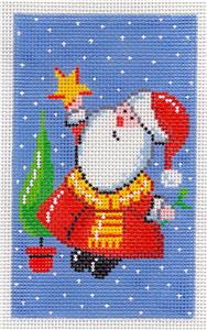 Christmas ~ Santa Decorating His Tree handpainted Needlepoint Ornament Canvas by LEE