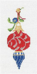 Christmas Ornament ~ Blue, White, Red and Silver Ornament handpainted Needlepoint Ornament Canvas by Kelly Clark