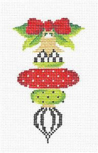 Kelly Clark Christmas ~ Red & Green Triple Onion handpainted Needlepoint Ornament
