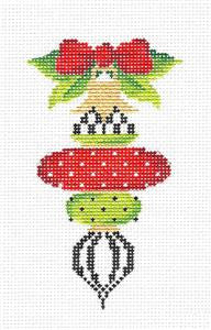 Kelly Clark Christmas ~ Red & Green Triple Onion handpainted Needlepoint Ornament