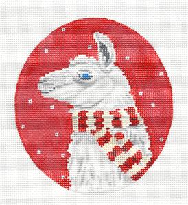 Oval ~ Llama Dressed in a Red & White Scarf Handpainted Needlepoint Canvas by Scott Church