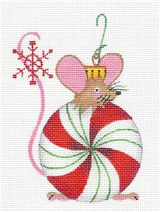 Mouse ~ Peppermint Candy Christmas Mouse handpainted Needlepoint Canvas by Lainey Daniels ~ Danji