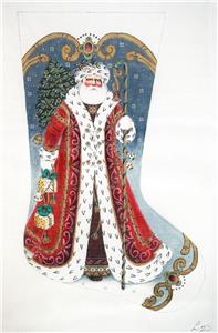 Stocking~Elegant Santa Stocking handpainted Needlepoint Canvas by LIZ -S. Roberts
