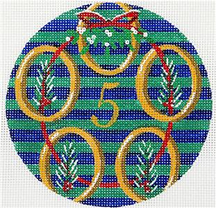 12 Days of Christmas 5 Gold Rings with STITCH GUIDE & HP Needlepoint canvas Juliemar