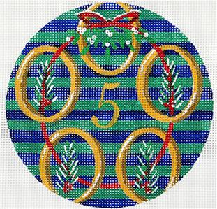 12 Days of Christmas 5 Gold Rings with STITCH GUIDE & HP Needlepoint Ornament Canvas by Juliemar