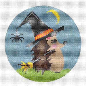 Round ~ Halloween Witches Hat Hedgehog handpainted Needlepoint Canvas by ZIA from Danji