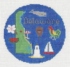 Travel Round ~ DELAWARE handpainted 4.25" Needlepoint Canvas Ornament by Silver Needle