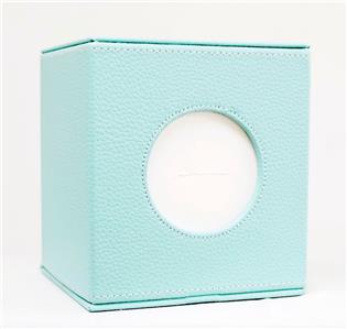 Accessories ~ Square Tissue Box in Premium Aqua Leather for a Needlepoint Canvas by LEE