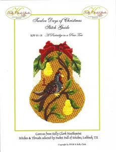 Kelly Clark Christmas Pear ~ 1 Partridge & Pear & STITCH GUIDE handpainted Needlepoint Ornament Kelly Clark