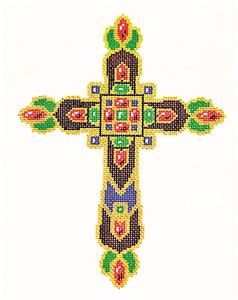 Cross ~ Elegant 7" tall Multi-Color CROSS handpainted Needlepoint Canvas by LEE