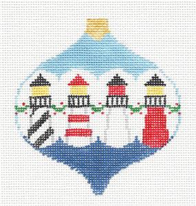 Bauble ~ 4 Lighthouses Bauble Ornament handpainted Needlepoint Canvas by Kathy Schenkel