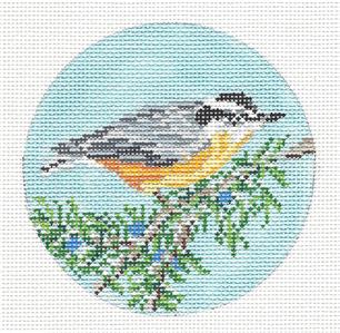 Bird Round ~ Nuthatch Bird 4" Rd. Ornament HP Needlepoint Canvas by Needle Crossings