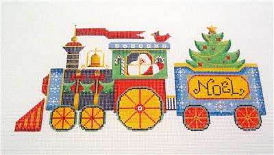 Christmas ~ Santa Express Christmas Train LG. handpainted 18 Mesh Needlepoint Canvas by Rebecca Wood