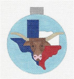 Round~TEXAS LONGHORN State handpainted Needlepoint Ornament by Ray.Crawford